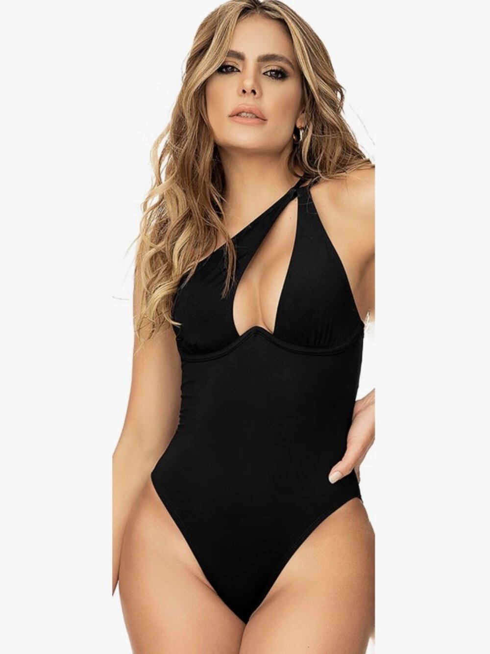 Black One Piece Swimsuit Small Underwire One Shoulder Cutout NWT